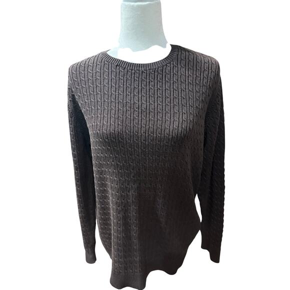Lands End Women’s Sweater Pullover Cable Knit Cotton Brown XL 18-20 fall Casual - Picture 1 of 10